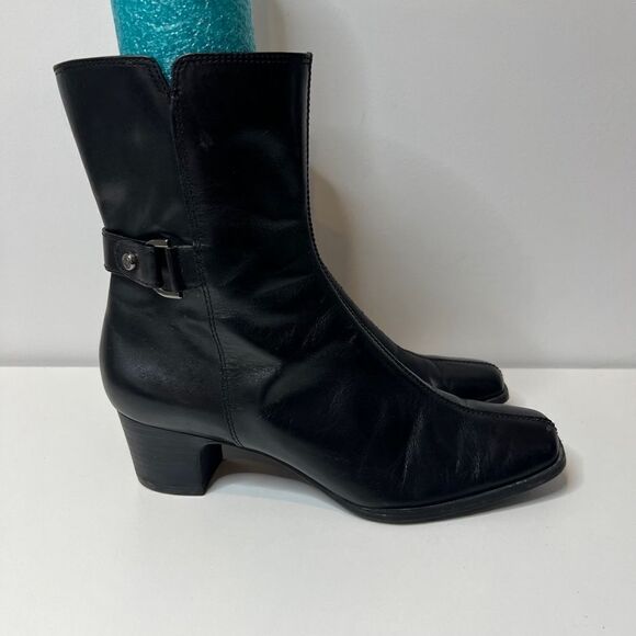 AK Anne Klein iFlex Black Leather Zip Square Toe Ankle Boots Womens Size 6.5 - Picture 1 of 8